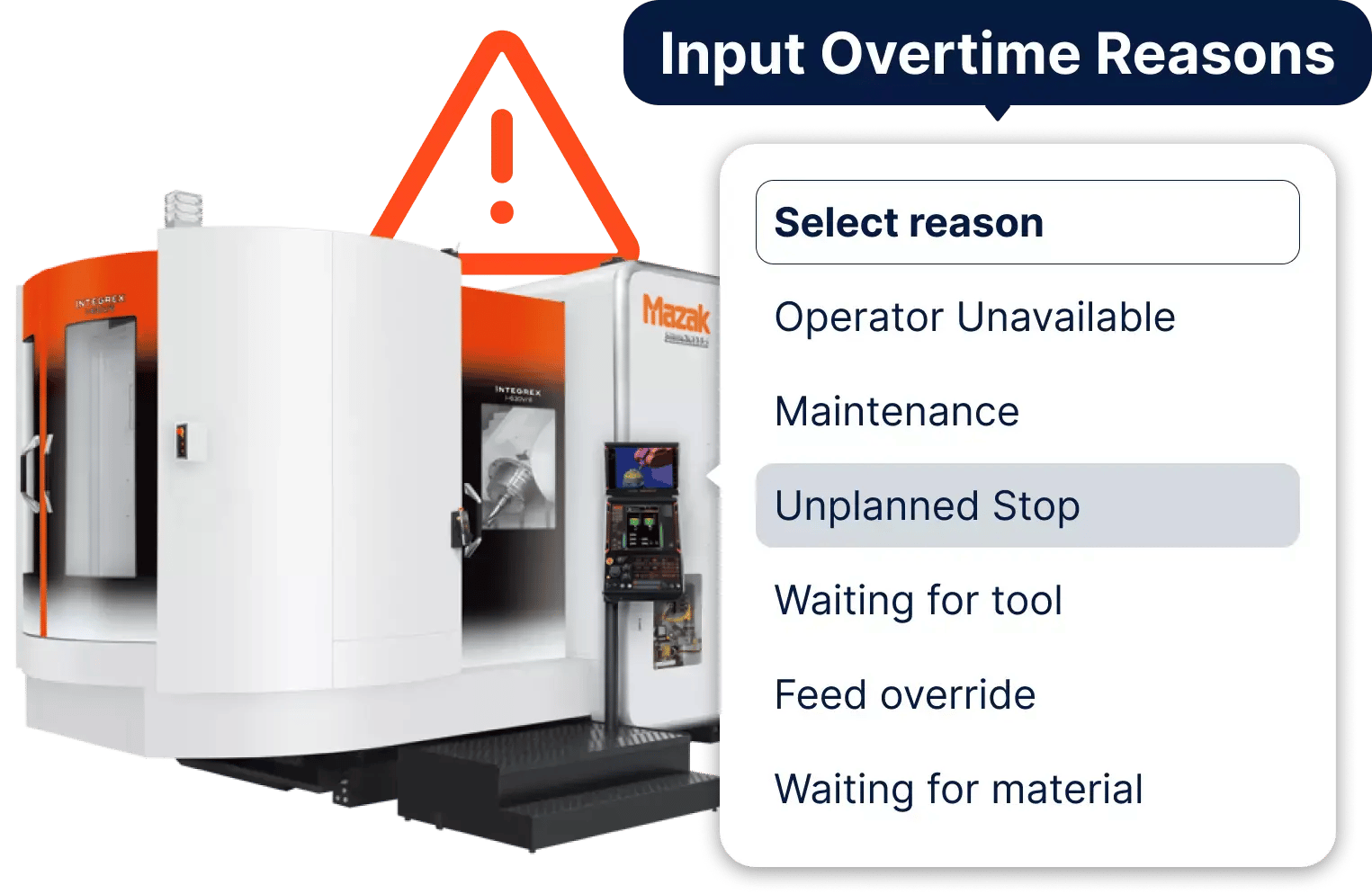 CNC operators can enter an overtime reasons in JITbase if it takes longer than expected