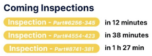 tableau de bord montrant les inspections à venir en usinage